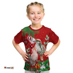 Personalised Kookaburra Lover Kid T Shirt Australia Merry Christmas Aboriginal Red Style