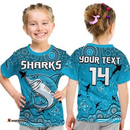 Custom Text And Number Sharks Rugby T Shirt KID Go Sharkies Aboriginal Special Version