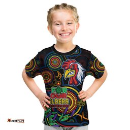 Roosters Rugby Aboriginal Art Kid T Shirt NAIDOC Indigenous Tribal