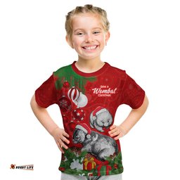 Personalised Wombat Lover Kid T Shirt Australia Merry Christmas Aboriginal