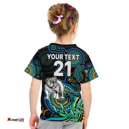 Custom Bulldogs Rugby Aboriginal Art Kid T Shirt NAIDOC Indigenous Tribal