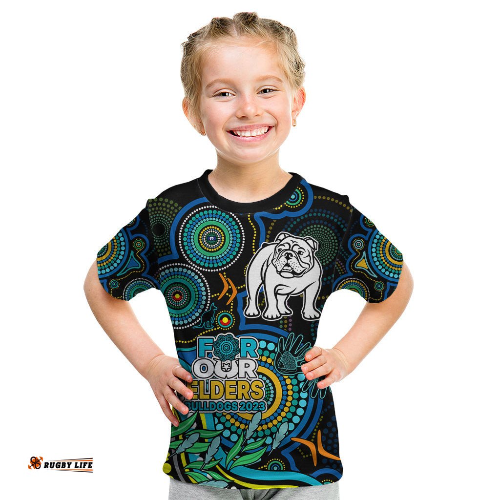 Custom Bulldogs Rugby Aboriginal Art Kid T Shirt NAIDOC Indigenous Tribal