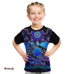 Personalised Australia Pisces Platypus Zodiac Kid T Shirt Auz Astrology Aboriginal - Blue