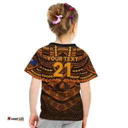 Custom Wallabies Rugby Kid T Shirt Polynesian and Aboriginal Special Orange Version