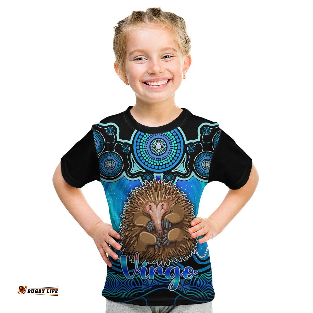 Personalised Australia Virgo Echidna Zodiac Kid T Shirt Auz Astrology Aboriginal - Aqua