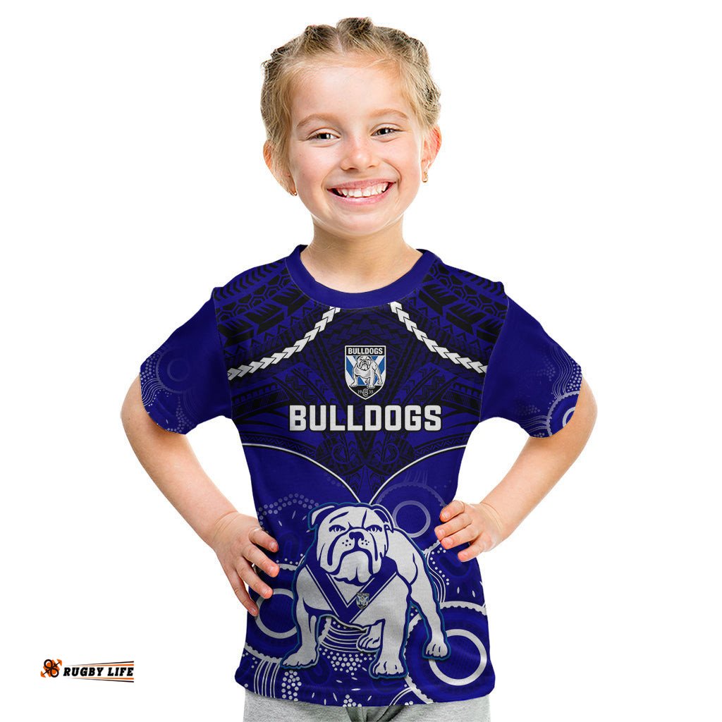 Bulldogs Rugby Kid T Shirt Go Doggies Aboriginal Mix Polynesian Pattern