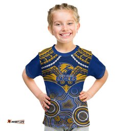 West Coast Football Kid T Shirt Eagles Aboriginal Mix Polynesian Pattern