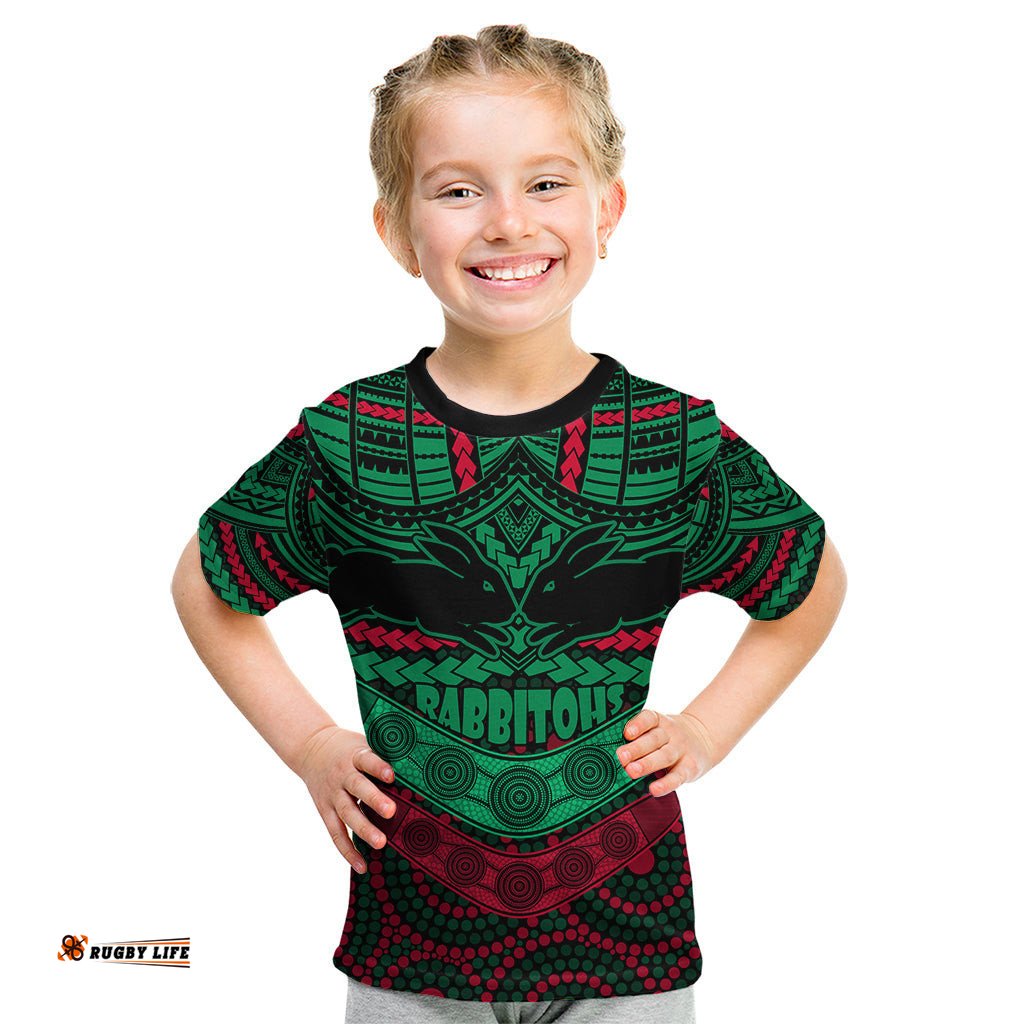 Rabbitohs Rugby Kid T Shirt Polynesian and Aboriginal Special Version