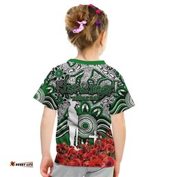 Rabbitohs T Shirt KID Anzac Day Poppy Flowers With Aboriginal