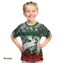 Rabbitohs T Shirt KID Anzac Day Poppy Flowers With Aboriginal