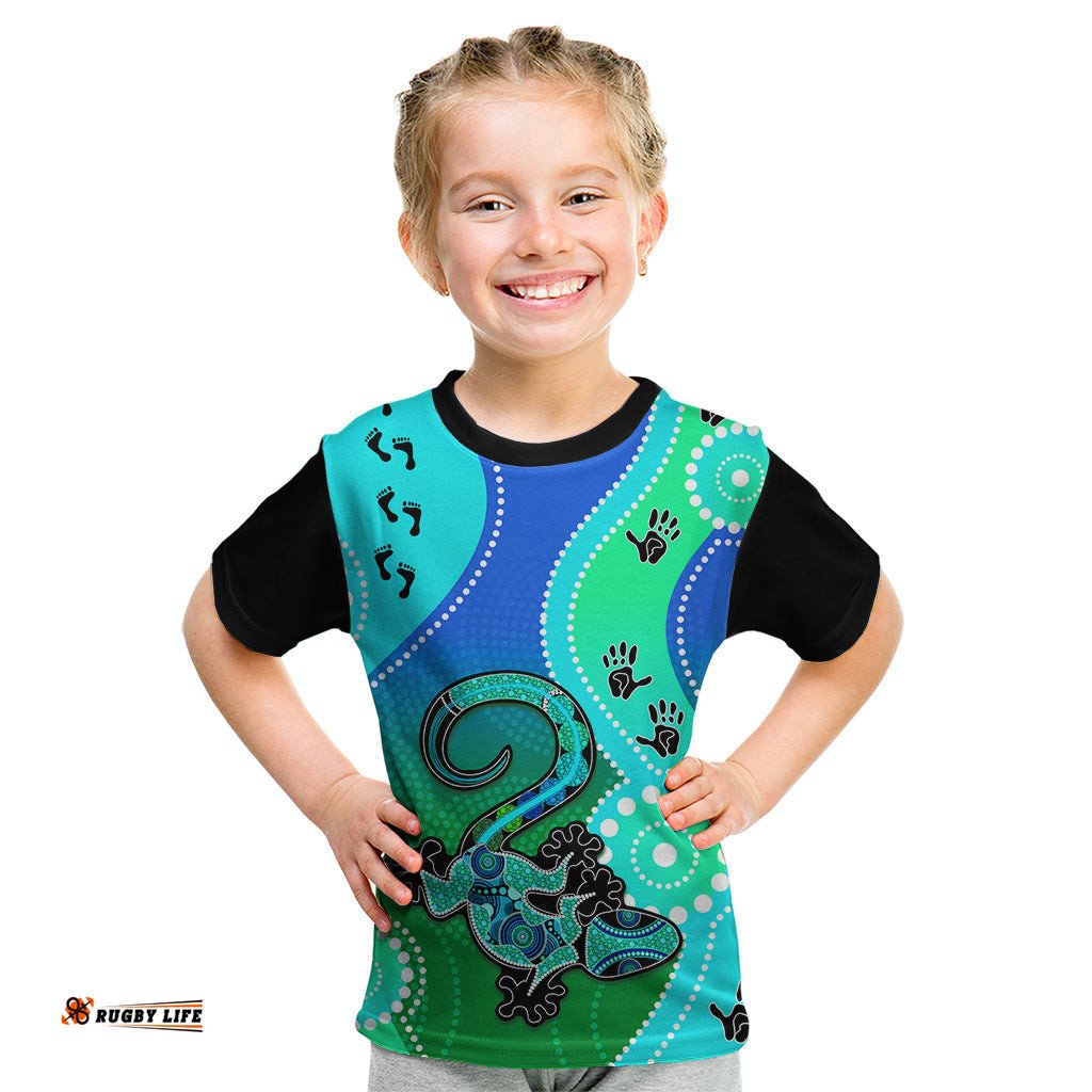 Personalised Australia Lizard Kid T Shirt Aboriginal Tribal Art Stylization