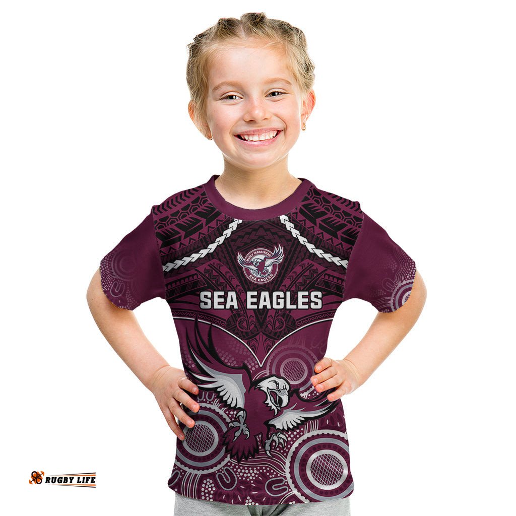 Sea Eagles Rugby Kid T Shirt Aboriginal Mix Polynesian Pattern
