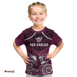 Sea Eagles Rugby Kid T Shirt Aboriginal Mix Polynesian Pattern