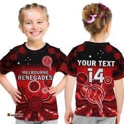 Custom Text And Number Renegades Cricket T Shirt KID Melbourne Gradient Aboriginal Art
