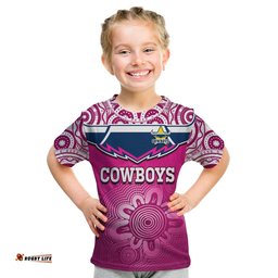 Cowboys Rugby T Shirt KID Aboriginal Pattern Pink Version