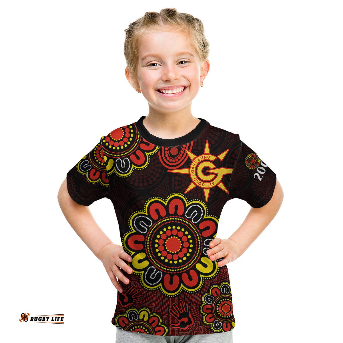 Custom Personalised AFL Gold Coast Suns 2009 Aboriginal Red Style Kid T Shirt