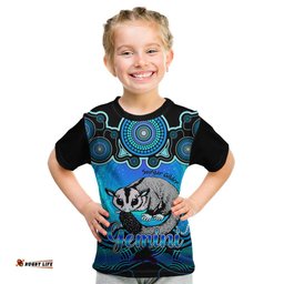 Personalised Australia Gemini Sugar Gilder Zodiac Kid T Shirt Auz Astrology Aboriginal - Aqua