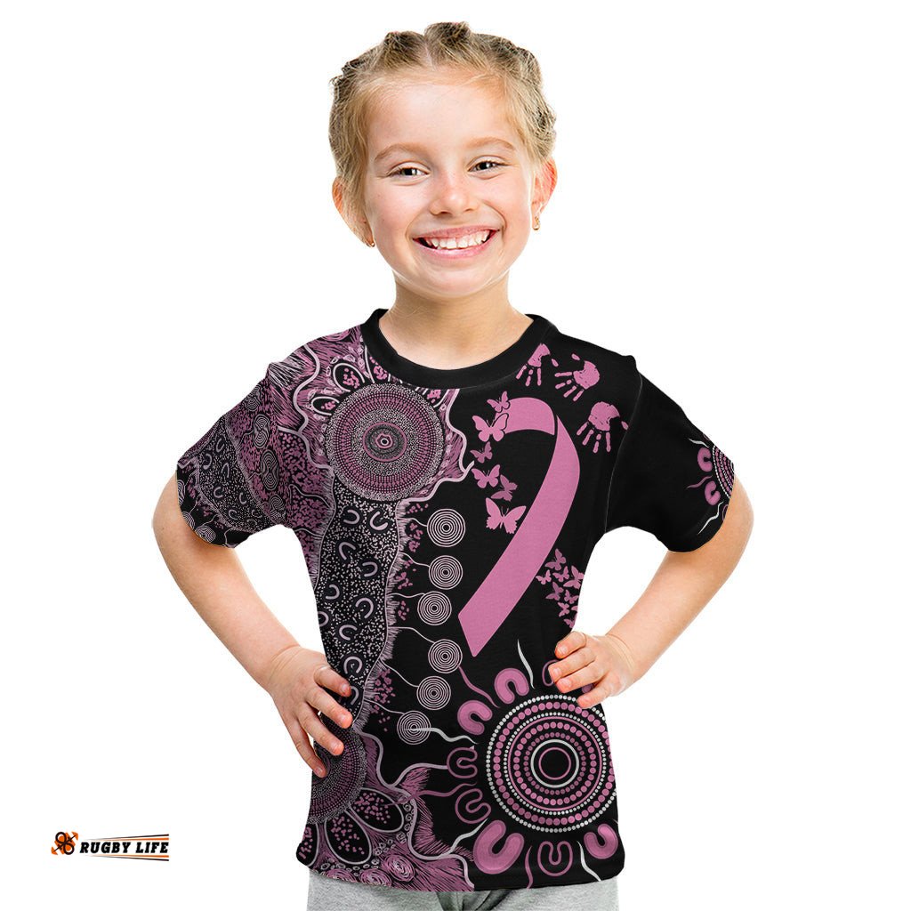 Personalised Aboriginal Ribbons Kid T Shirt Beautiful Butterflies Breast Cancer Awareness