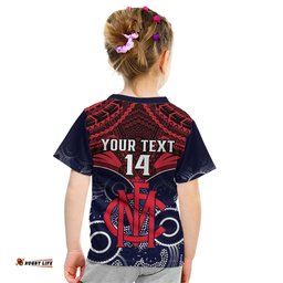 Personalised Melbourne Football Kid T Shirt Go Demons Aboriginal Mix Polynesian Pattern