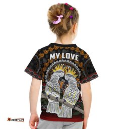 Custom Personalised Australia Valentine T Shirt KID Aboriginal Couple Cockatoos MY LOVE