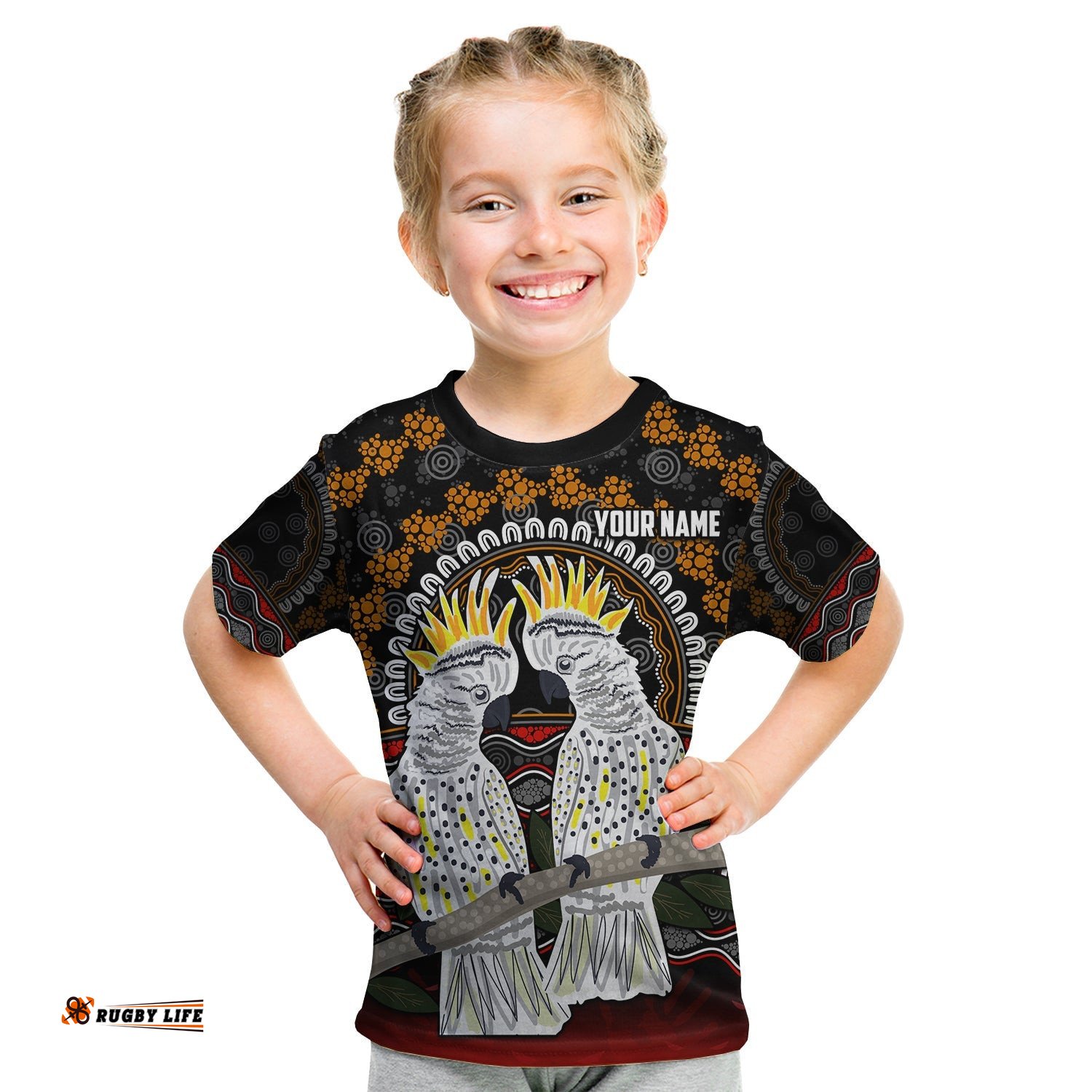 Custom Personalised Australia Valentine T Shirt KID Aboriginal Couple Cockatoos MY LOVE