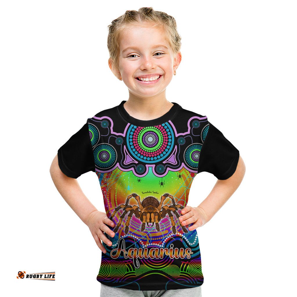 Personalised Australia Scorpio Tarantulas Spider Zodiac Kid T Shirt Auz Astrology Aboriginal - Rainbow