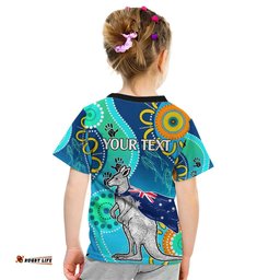 Personalised Australia Kangaroo Kid T Shirt Aboriginal Tribal Art Stylization