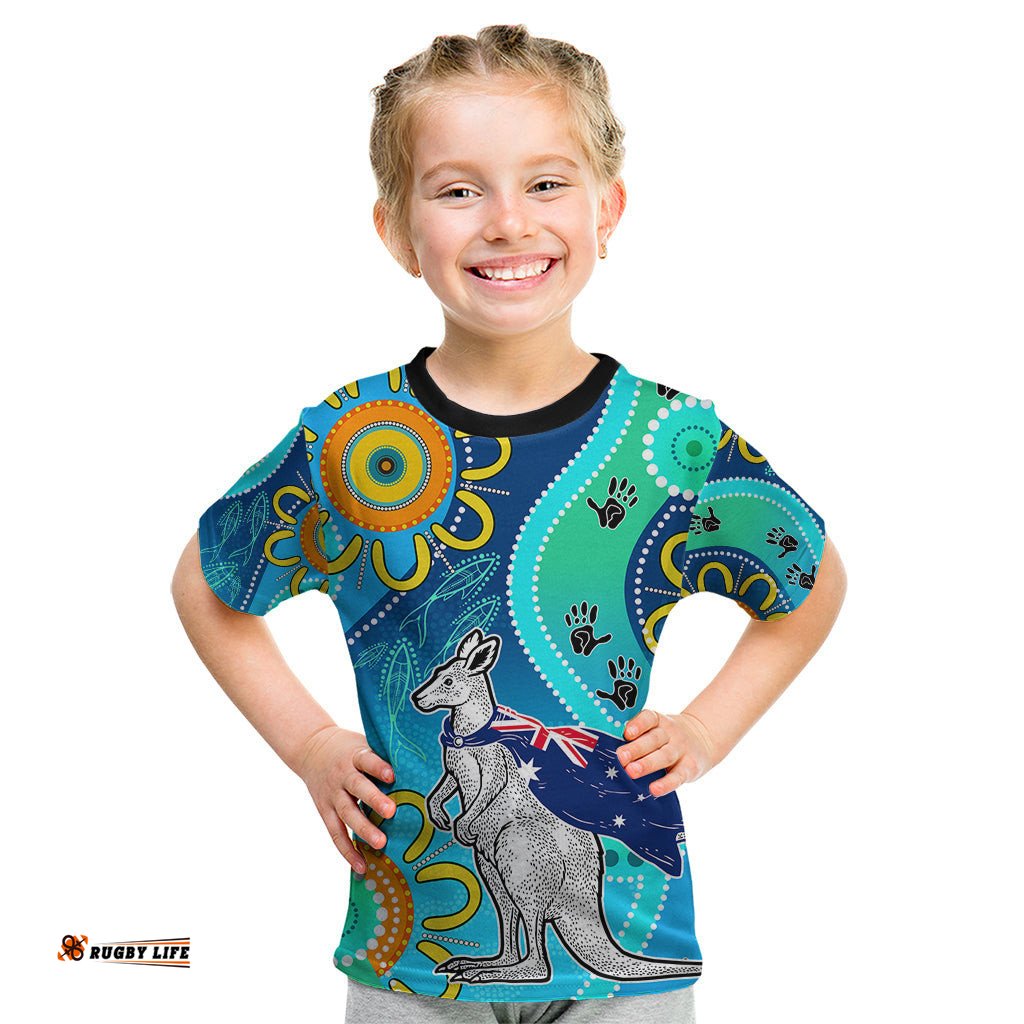 Personalised Australia Kangaroo Kid T Shirt Aboriginal Tribal Art Stylization