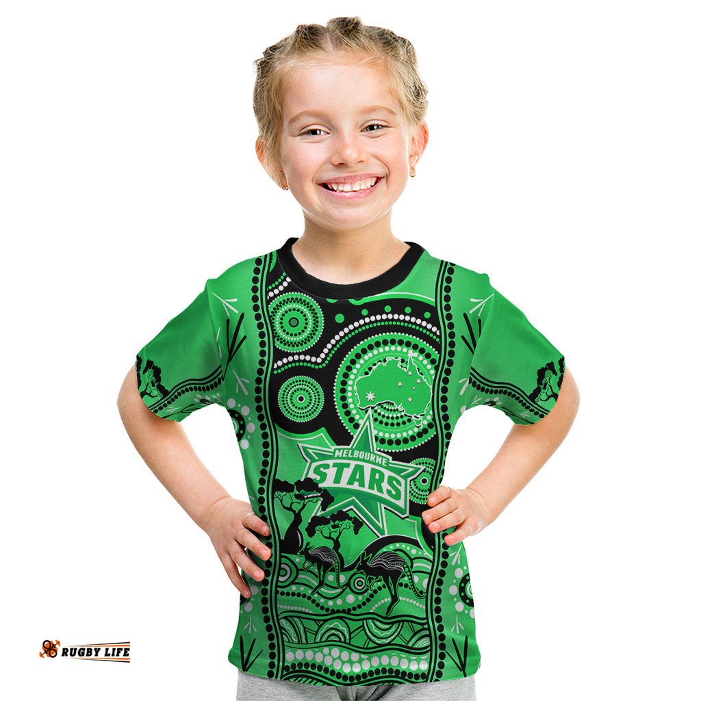 Custom Melbourne Stars Cricket Kid T Shirt Happy Australia Day Aboriginal Art