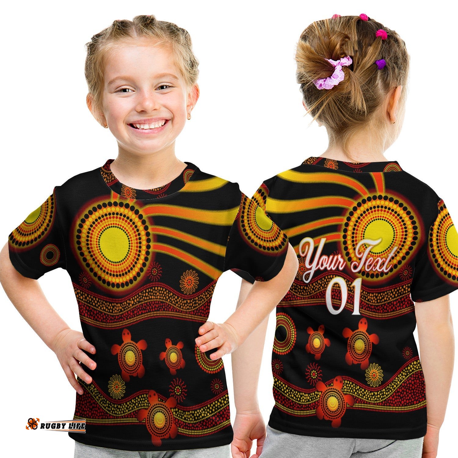 Custom Personalised Aboriginal Indigenous Flag Vibes T Shirt KID Turtle
