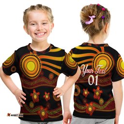 Custom Personalised Aboriginal Indigenous Flag Vibes T Shirt KID Turtle