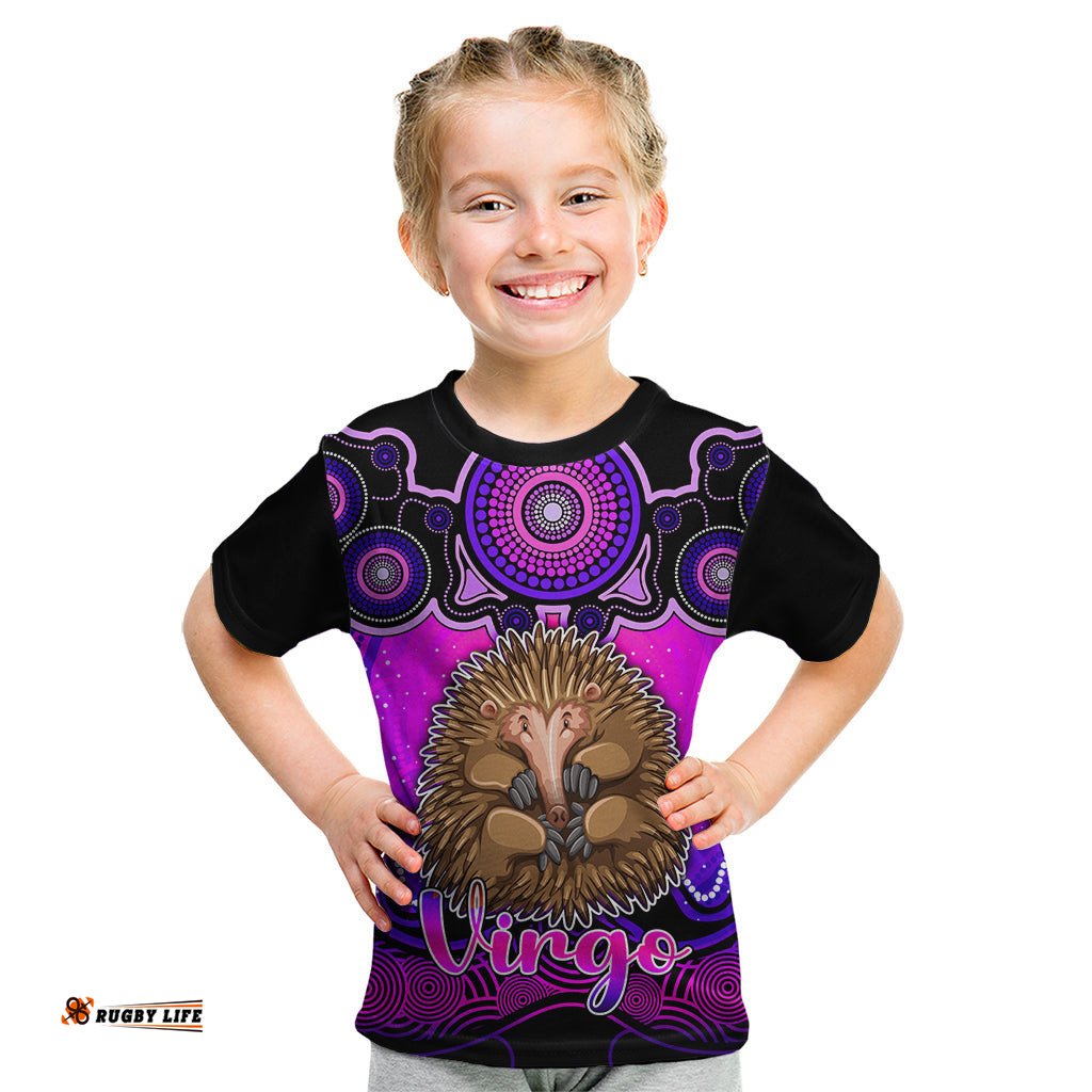 Personalised Australia Virgo Echidna Zodiac Kid T Shirt Auz Astrology Aboriginal - Magenta