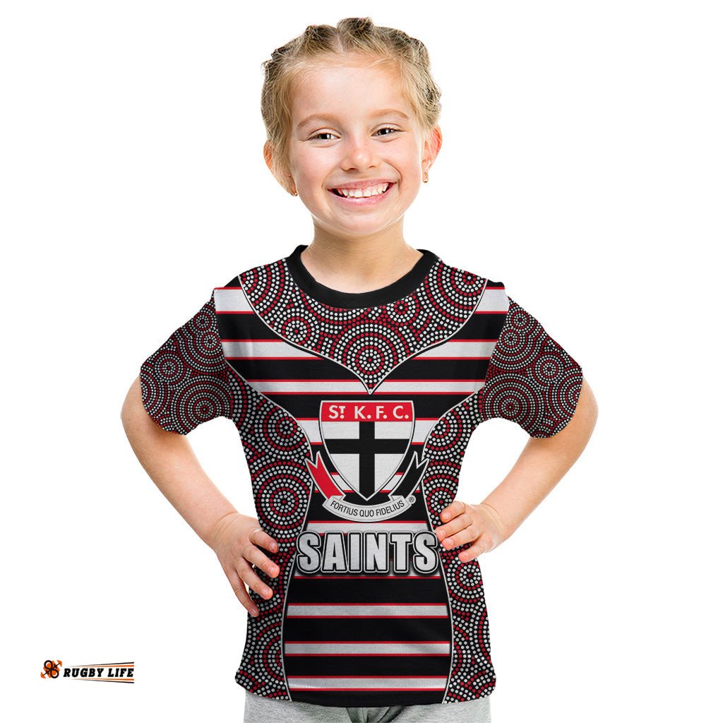 AFL - Saints Kid T Shirt Mix Dot Aboriginal