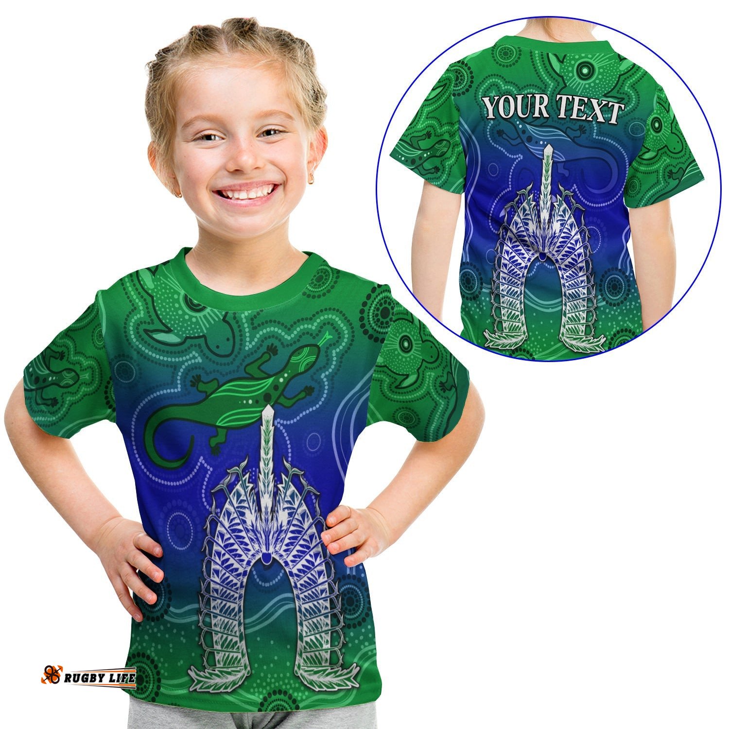 Custom Personalised Torres Strait Islands T Shirt KID Aboriginal Art Lizard Symbol Peace