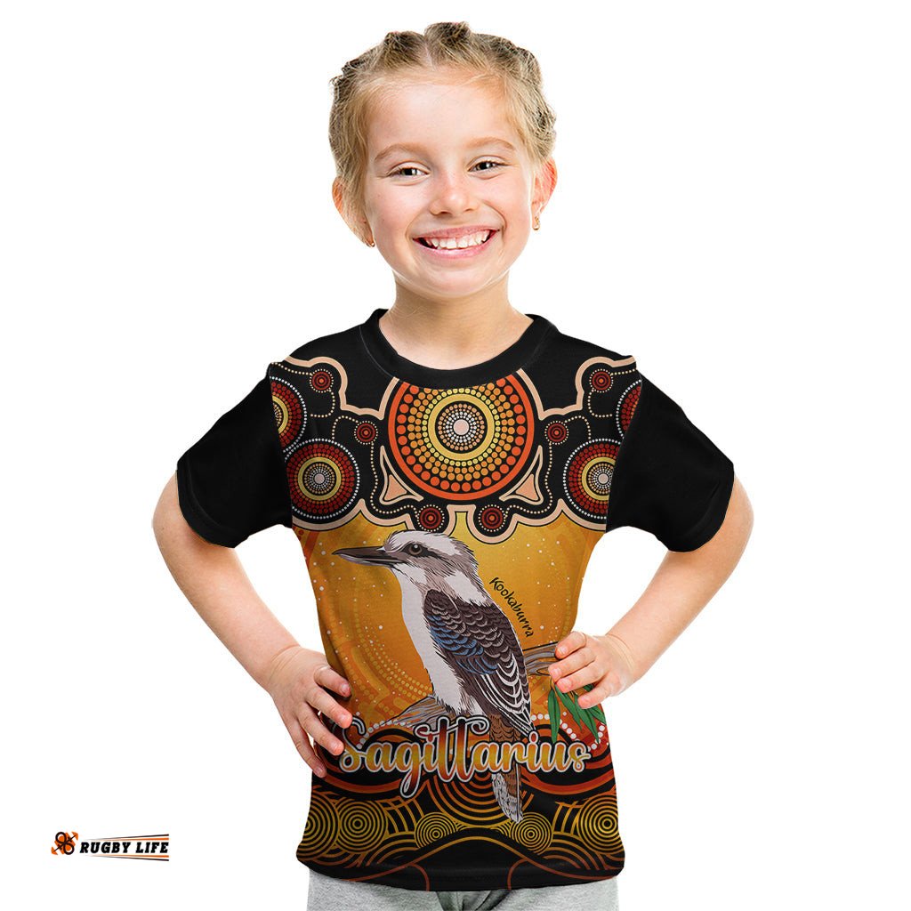 Personalised Australia Sagittarius Kookaburra Zodiac Kid T Shirt Auz Astrology Aboriginal - Red