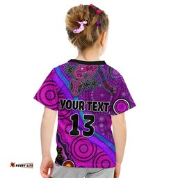 Custom Text and Number Australia Lizard and Sun T Shirt KID Aboriginal Art Purple