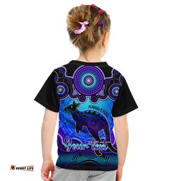 Personalised Australia Aries Kangaroo Zodiac Kid T Shirt Auz Astrology Aboriginal - Blue
