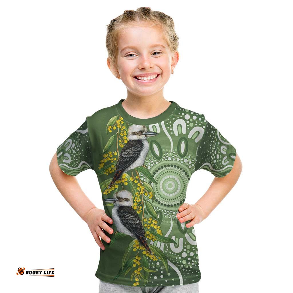 Aussie Kokaburra Golden Wattle Kid T Shirt Aboriginal with National Color LT9