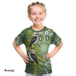 Aussie Kokaburra Golden Wattle Kid T Shirt Aboriginal with National Color LT9
