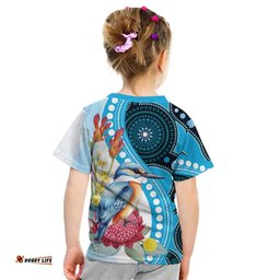 Australia Azure Kingfisher Kid T Shirt Australian Native Flowers Indigenous Art LT14