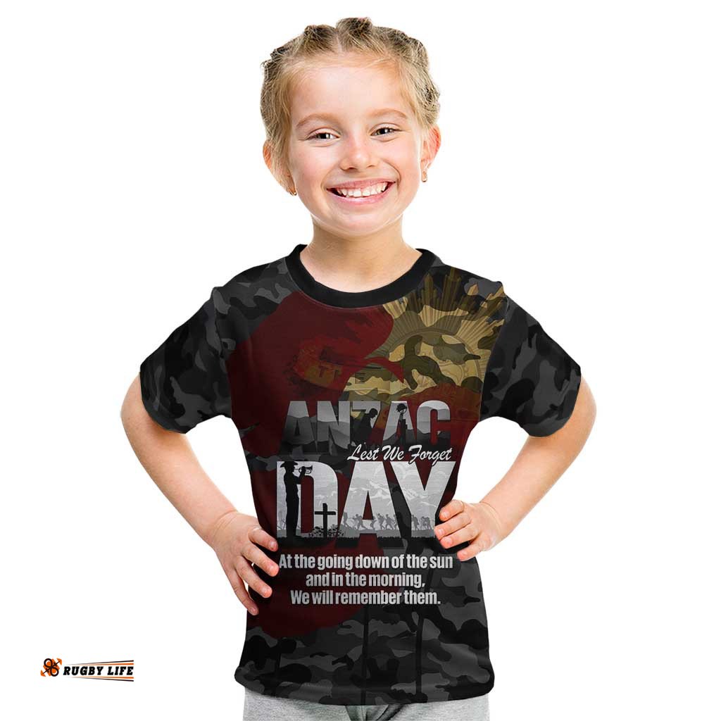 Australia ANZAC Day Kid T Shirt We Will Remember Them Poppy Camouflage LT14