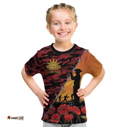 ANZAC Lest We Forget Kid T Shirt Australian Army Poppy Tribute LT15