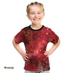Aotearoa Taniko Matariki Kid T Shirt Cosmic Red LT7