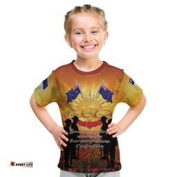 ANZAC Day Kid T Shirt Remembrance Tribute Soldiers And Poppy Field LT05