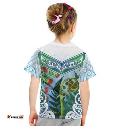 Aotearoa New Zealand Natural Plants Kid T Shirt Pohutukawa with Silver Ferns Koru Frond Maori Tattoos LT03