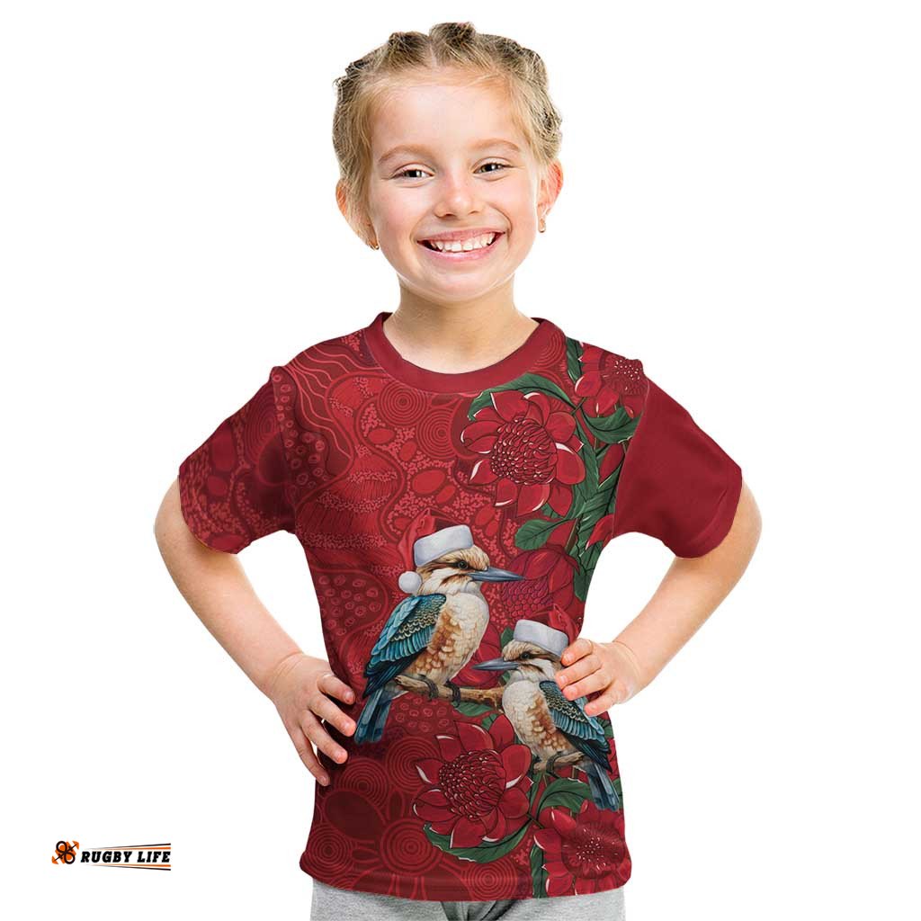 Aussie Kokaburra Waratah Christmas Kid T Shirt Aboriginal Dots Painting LT9