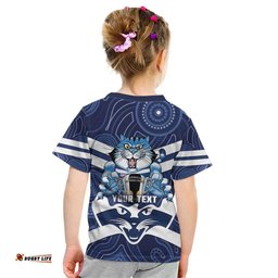 AFL Cats Football Personalised Kid T Shirt Final Geelong Premiers Trophy Aboriginal LT14