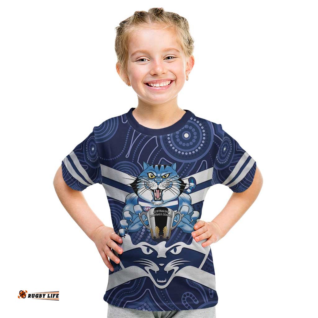 AFL Cats Football Personalised Kid T Shirt Final Geelong Premiers Trophy Aboriginal LT14