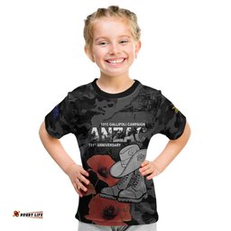 Australia 1915 Gallipoli ANZAC Kid T Shirt 111th Anniversary Army Boots And Slouch Hat LT14