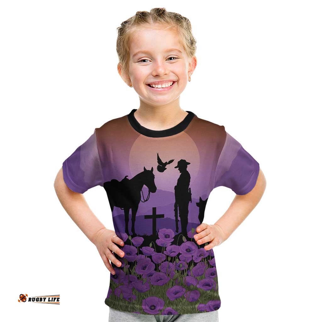 Australia ANZAC Animal Heroes Kid T Shirt Purple Poppies LT7